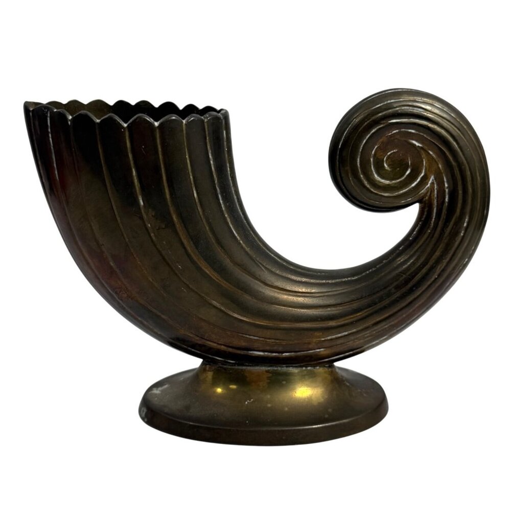 Vintage Brass Hollywood Regency Cornucopia Form Horn Trophy Urn or Bud Vase